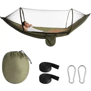 Camping Hammock with Mosquito Net, 8.5 x 4.6 ft Portable Quick Setup Swing Hammock with Net, Includes Carabiners and Tree Straps for Outdoor Camping, Hiking, Travel