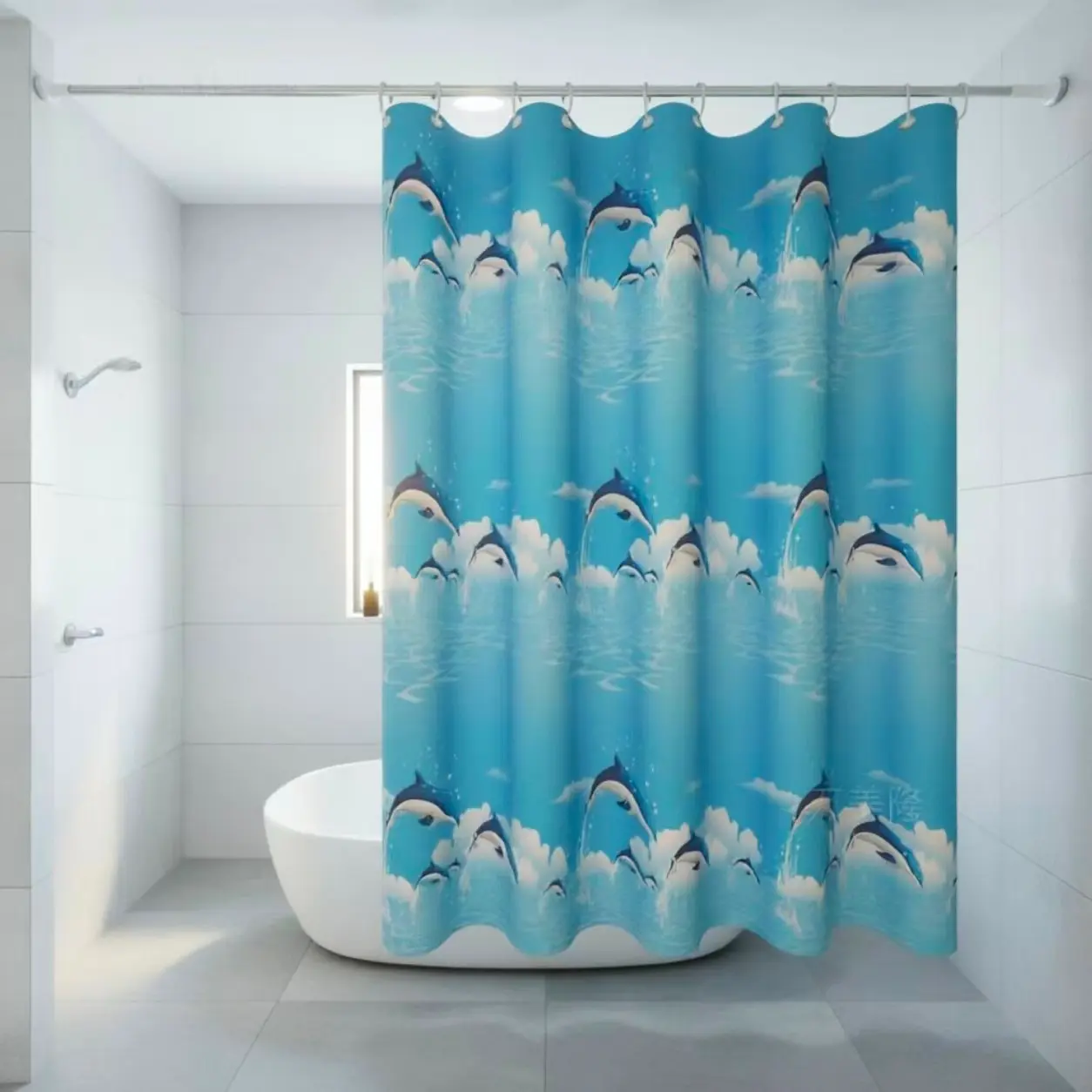 Dolphin Bathroom Curtain, Peva Material, Easy Clean, Full Season Bath Decor, Privacy Barrier, Quick Dry, Washable, No Drilling Design