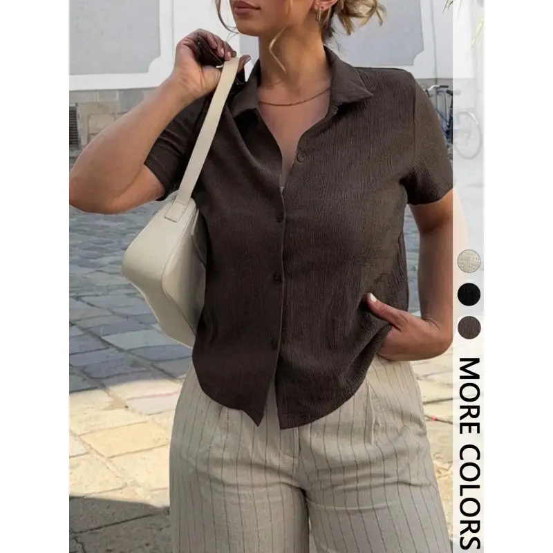 Women's Casual Vintage Textured V-Neck Summer Short Sleeve Fitted T-Shirt, Basic, Versatile Fit, Chic Casual Fit, Perfect for Everyday Wear, Stylish and Comfortable Minimalist