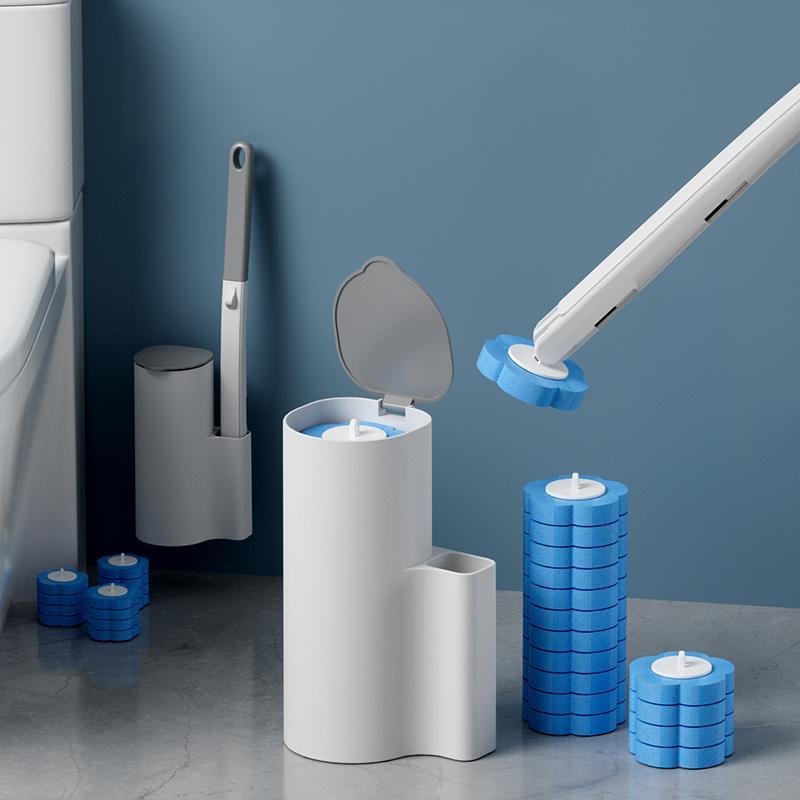 Wall Mounted Toilet Brush Set, 1 Box Including Toilet Brush & Bracket & Disposable Refill Head, Toilet Cleaning Brush, Bathroom Cleaning Tool, Toilet Cleaning System