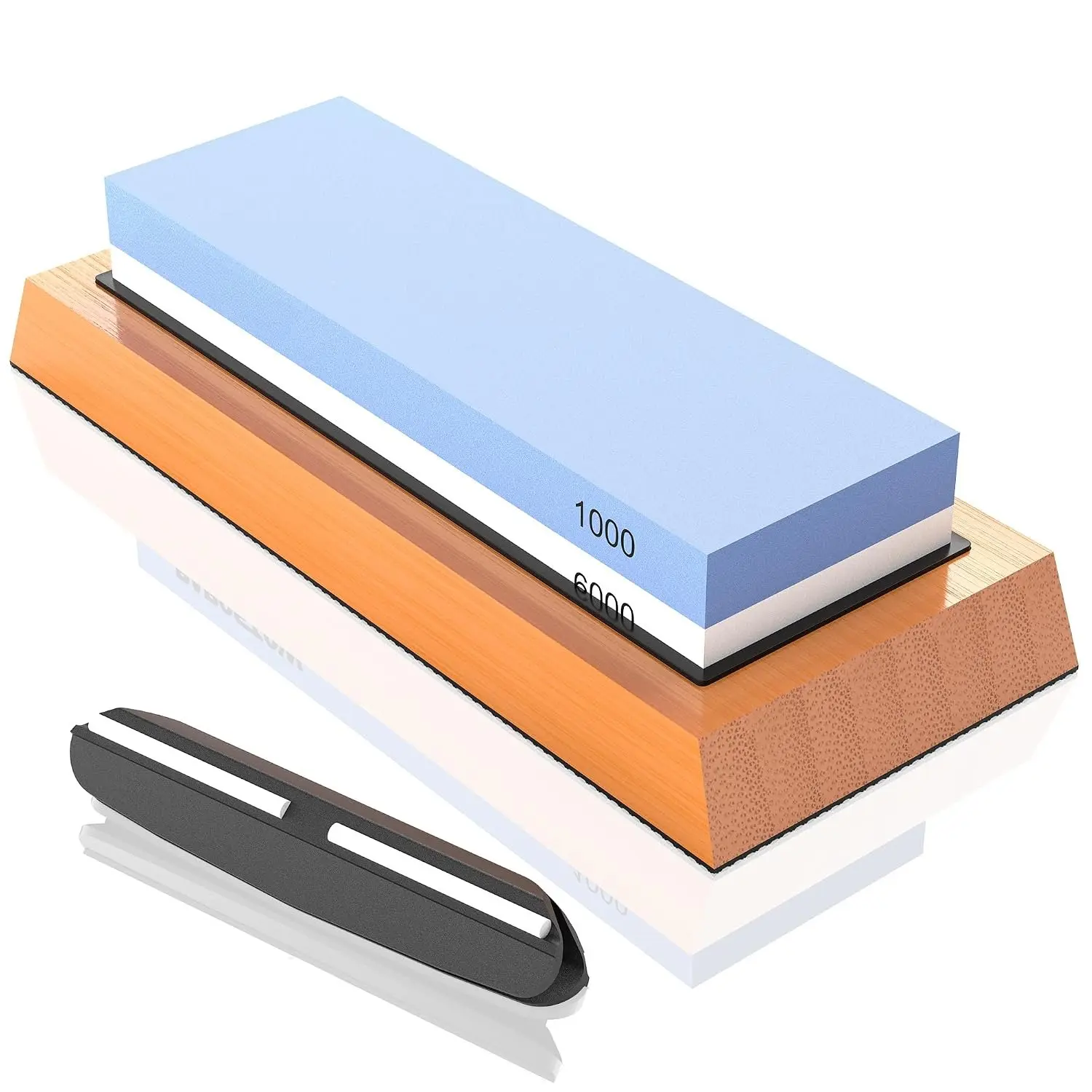 Sharpening Stone 1000/6000 Grit with Base & Angle Guide |   Whetstone with NonSlip  Base, Rubber Base & Angle Guide, Simple Kitchen Waterstone Set, for Beginners