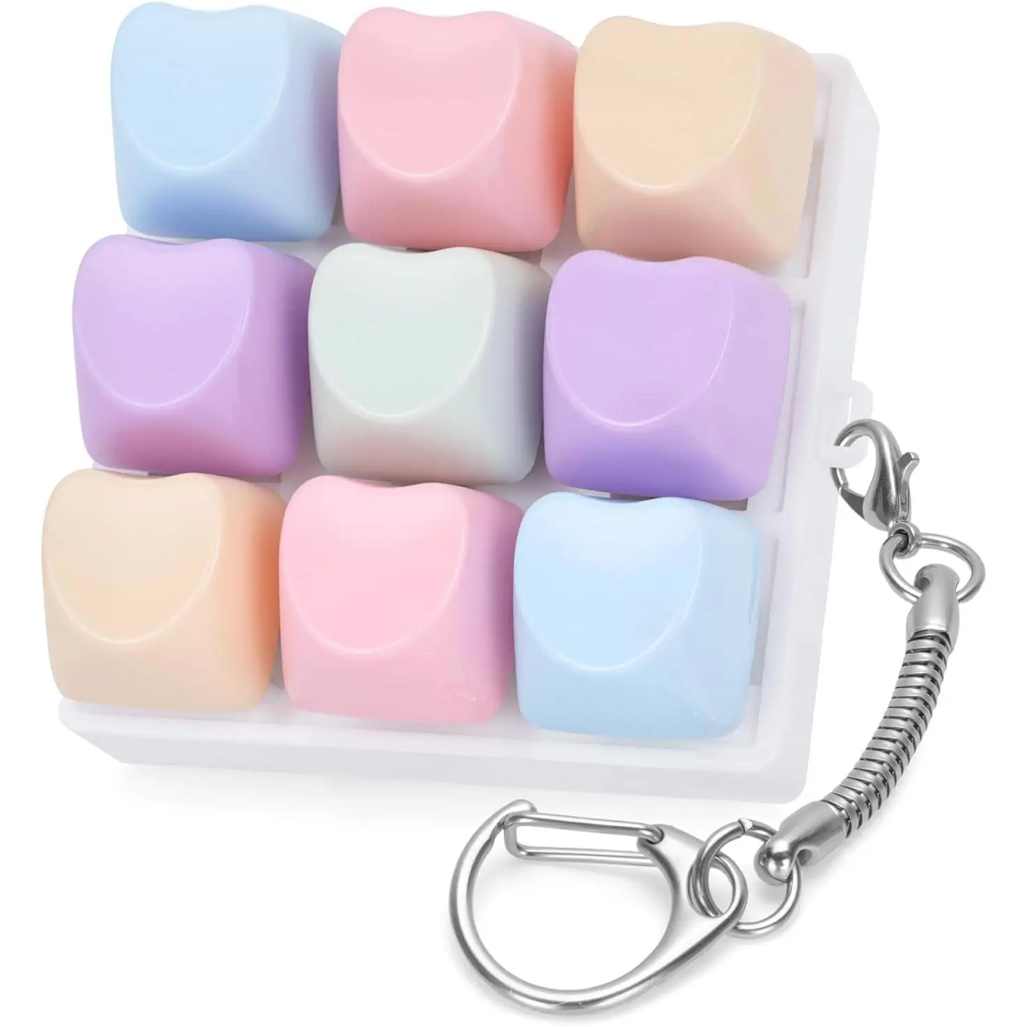 Fidget Toy for Adults Heart Shape Keyboard Clicker Keychain Detachable Clicker Fidget Toy for Stress Relief AMSR (Macaron-1, 9in1-1P)