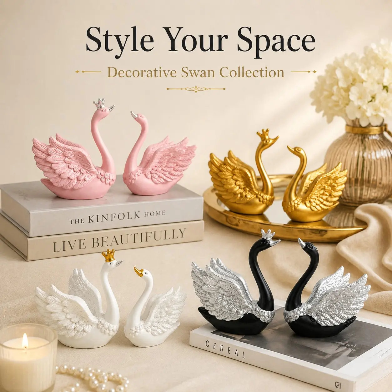 2pcs Creative Unique Resin Swan Decorative Ornaments, Desktop Party Scene Decoration, Small Props Gift Set, Elegant Home Accessories
