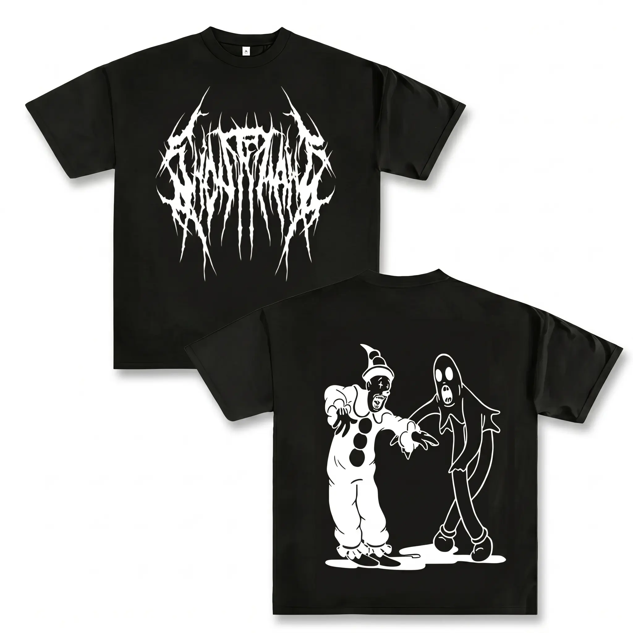 Ghostemane Clown Ghost Character Double‑Sided Graphic T‑Shirt, Death Metal Horror Streetwear Tee, Dark Gothic Punk Apparel, Unisex Cotton Shirt Gift For Metal Music Fans Men Women LK00179TB