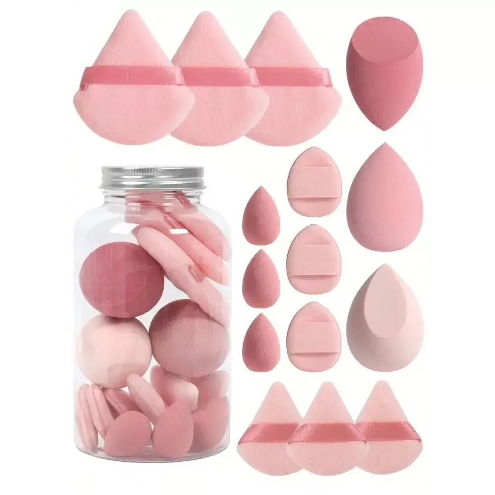 15-Piece Makeup Sponge Set with Storage Bottle, Includes Multiple Triangle Puffs, Thumb Puff, Mini Sponge Egg, Perfect for Precision Application, Beauty Sponge