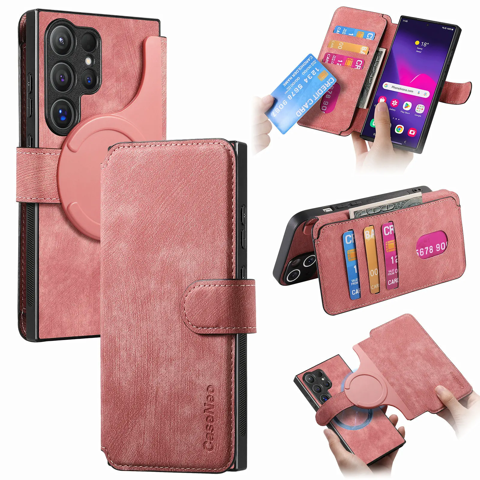 Luxury Magnetic Closure Smartphone Wallet Case - RFID Blocking Cellphone Card Holder, Full Wrap Handheld Devices Shell for Galaxy A57 S25 A07 S26 Ultra