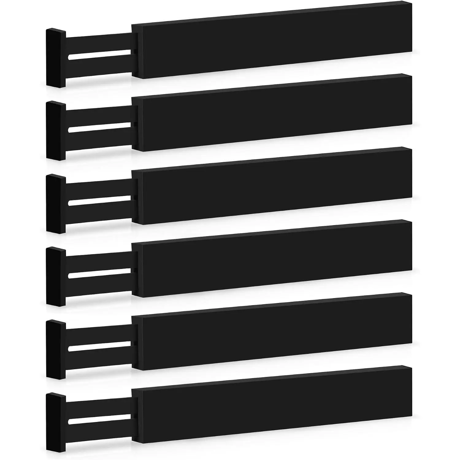 6-Pack Drawer Dividers - 2.6 Inches High, Adjustable 16 to 22 Inches Bamboo Drawer Organizer, Large Expandable Separator for Clothes, Dresser, Bedroom, Bathroom, Baby, Office, Kitchen Utensils, Black