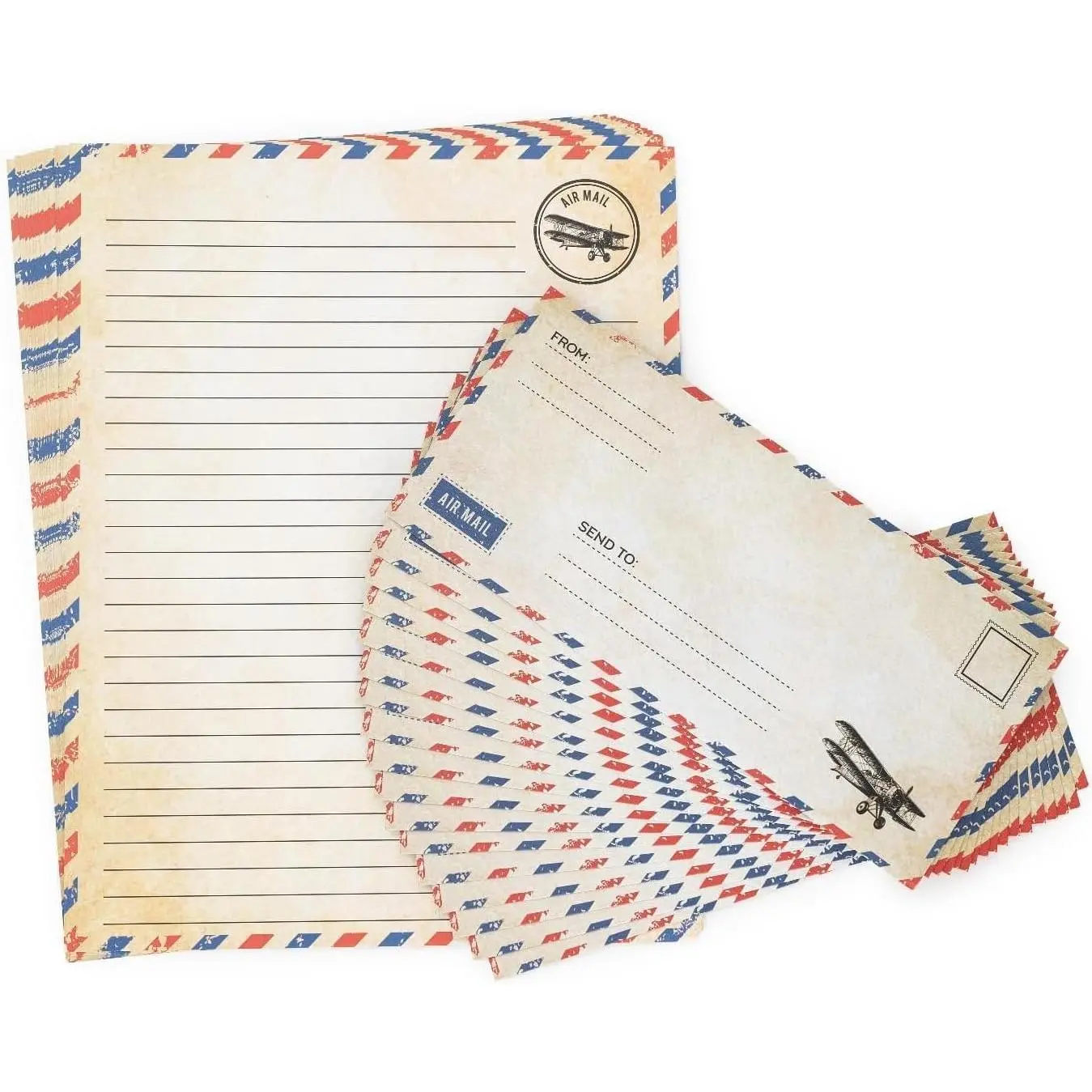 200 Pack Airmail Paper & Envelopes Set - 120 Writing Papers 80 Blue Envelopes 8.5 x 11 inch for Invitations, Love Letters, Letters to Troops, Christmas Letters