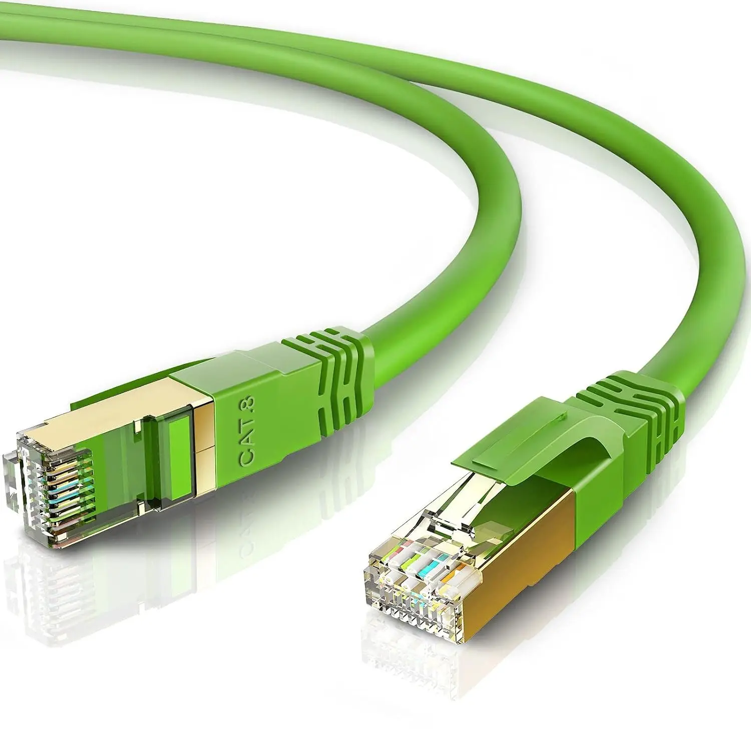 Cat8 Ethernet  1FT, Indoor&Outdoor, Heavy Duty High Speed 26AWG Cat8 Network LAN  2000Mhz, 40Gbps with  Plated RJ45 Connector, Weatherproof S/FTP  for Router,Modem,PC Green