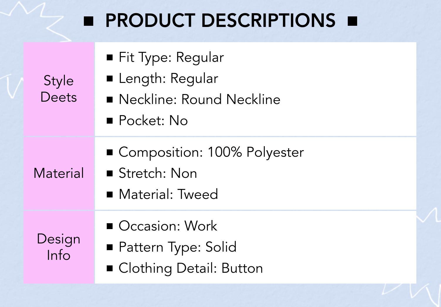 Cider [2 colors, size 2-10] Tweed Round Neckline Solid Button Jacket