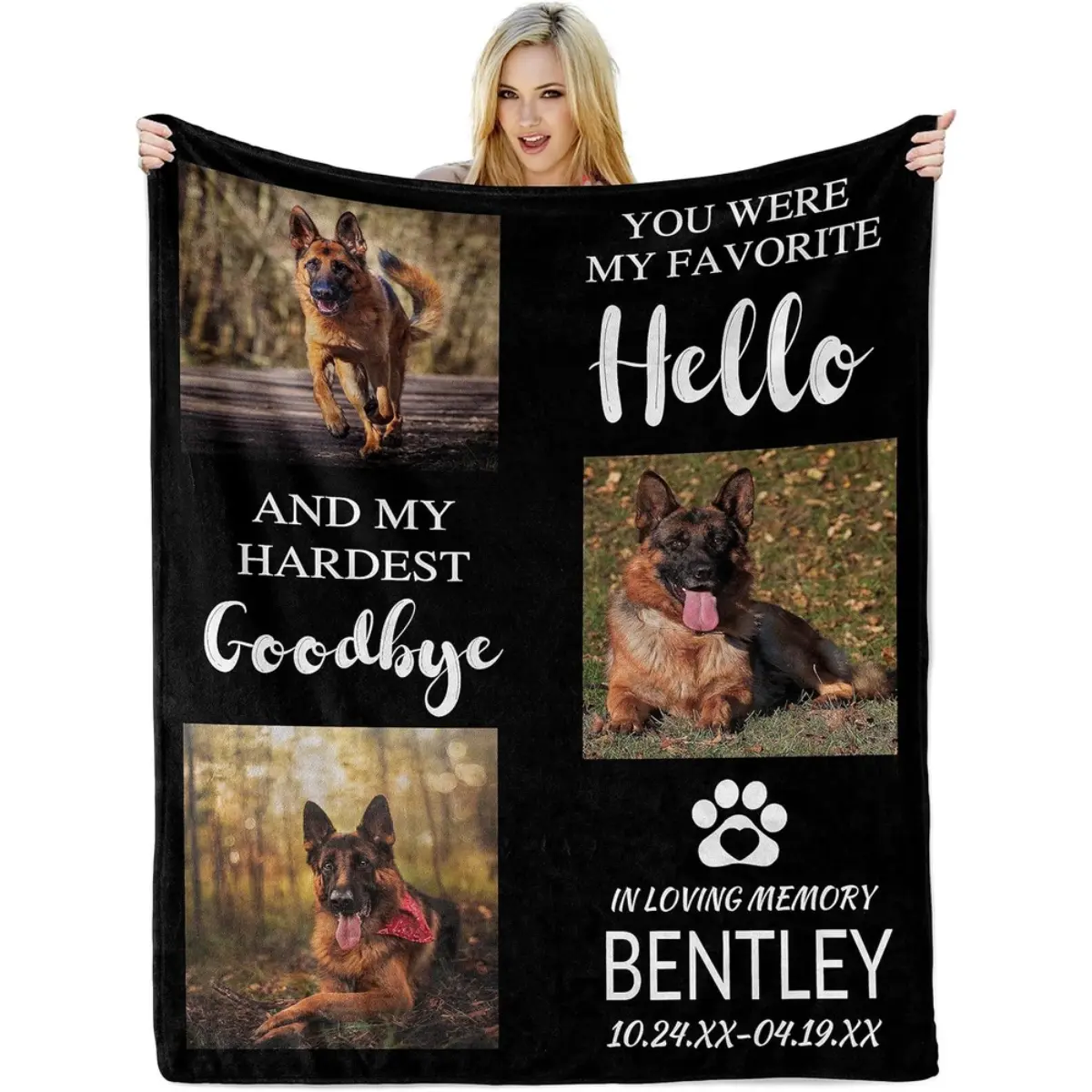 Personalized dog memorial blanket, customizable with photos, text, and name, a memorial gift suitable for all seasons, soft flannel blanket for bed, sofa, camping, to commemorate the passing of a pet, a heartwarming gift for birthdays and holidays