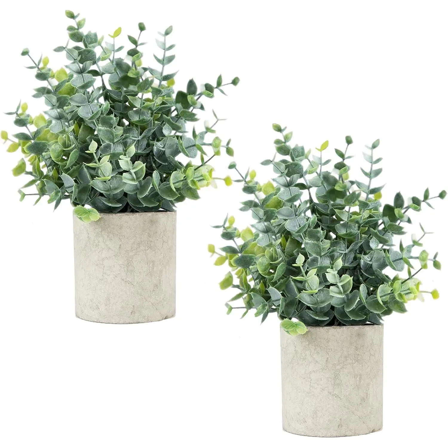 2 Pcs Small Fake Plants Eucalyptus, Artificial Plants Indoor for Shelf, Potted Eucalyptus Plants for Home/Bathroom/Pottery Barn/Desk/Farmhouse/Coffee Table Decor (Sage Green)