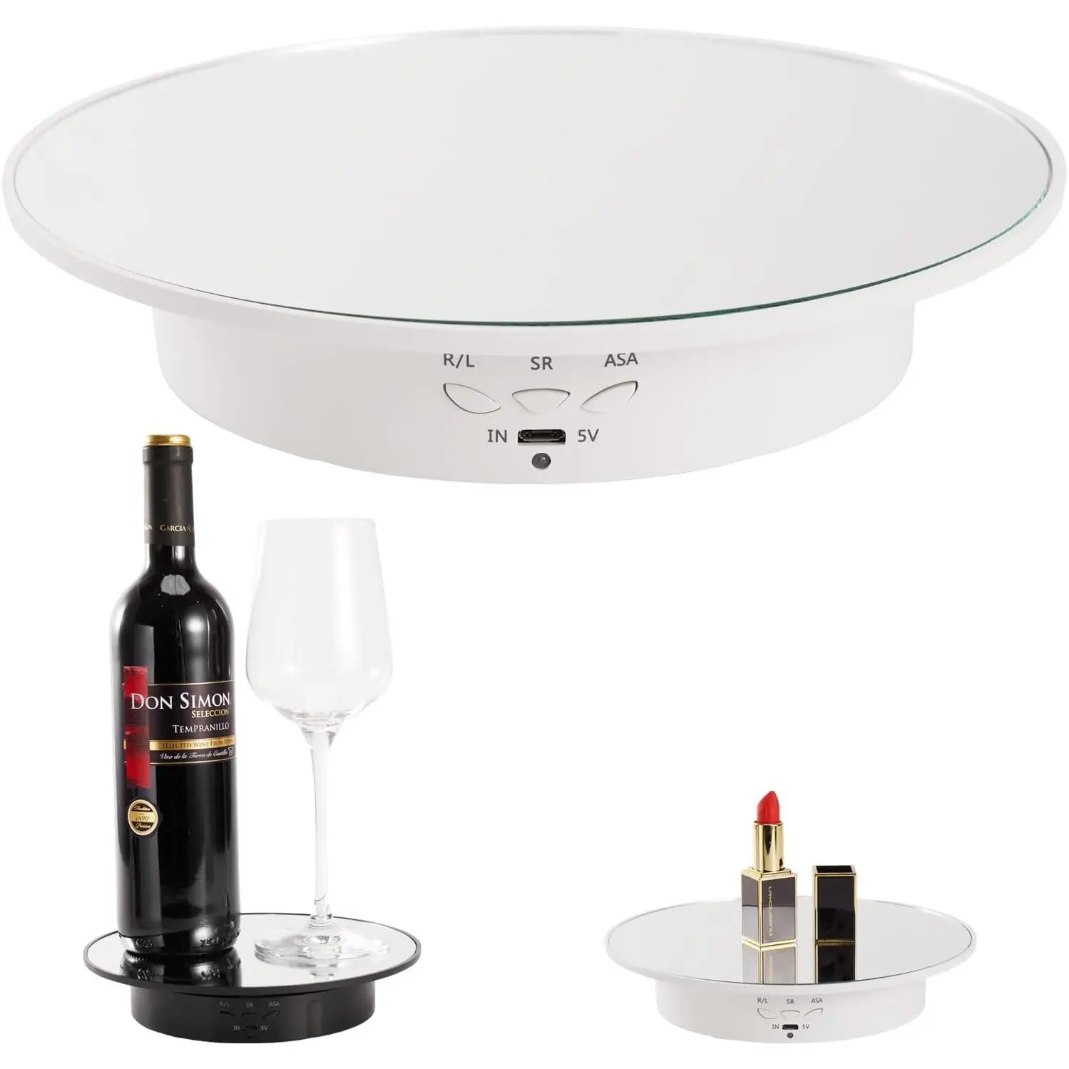 7.87'' Rotating Display Stand Motorized Rotating Display Stand, 22 lbs Load Rotating Platform with Mirror Cover, Rotating Stand with USB  Port, for  Photography Products  Model Cake