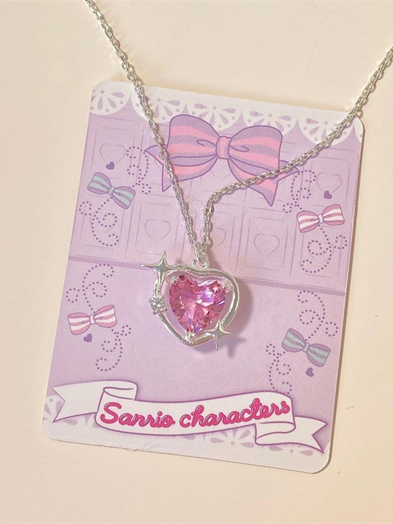Women's Elegant Pink Rhinestone Decor Star Detail Pendant Necklace, Fashionable All-match Heart Shape Design Necklace for Party, Daily Clothing Decor for Girl, Dainty Necklace, Love Heart Necklace
