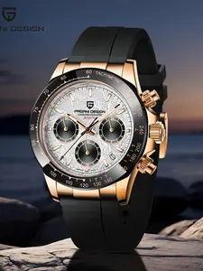 New Pagani Design Men's Luxury Watch, Quartz Chronograph, Waterproof Sports Clock, Sapphire Crystal, Silicone Strap, Ceramic Bezel, Birthday Gift