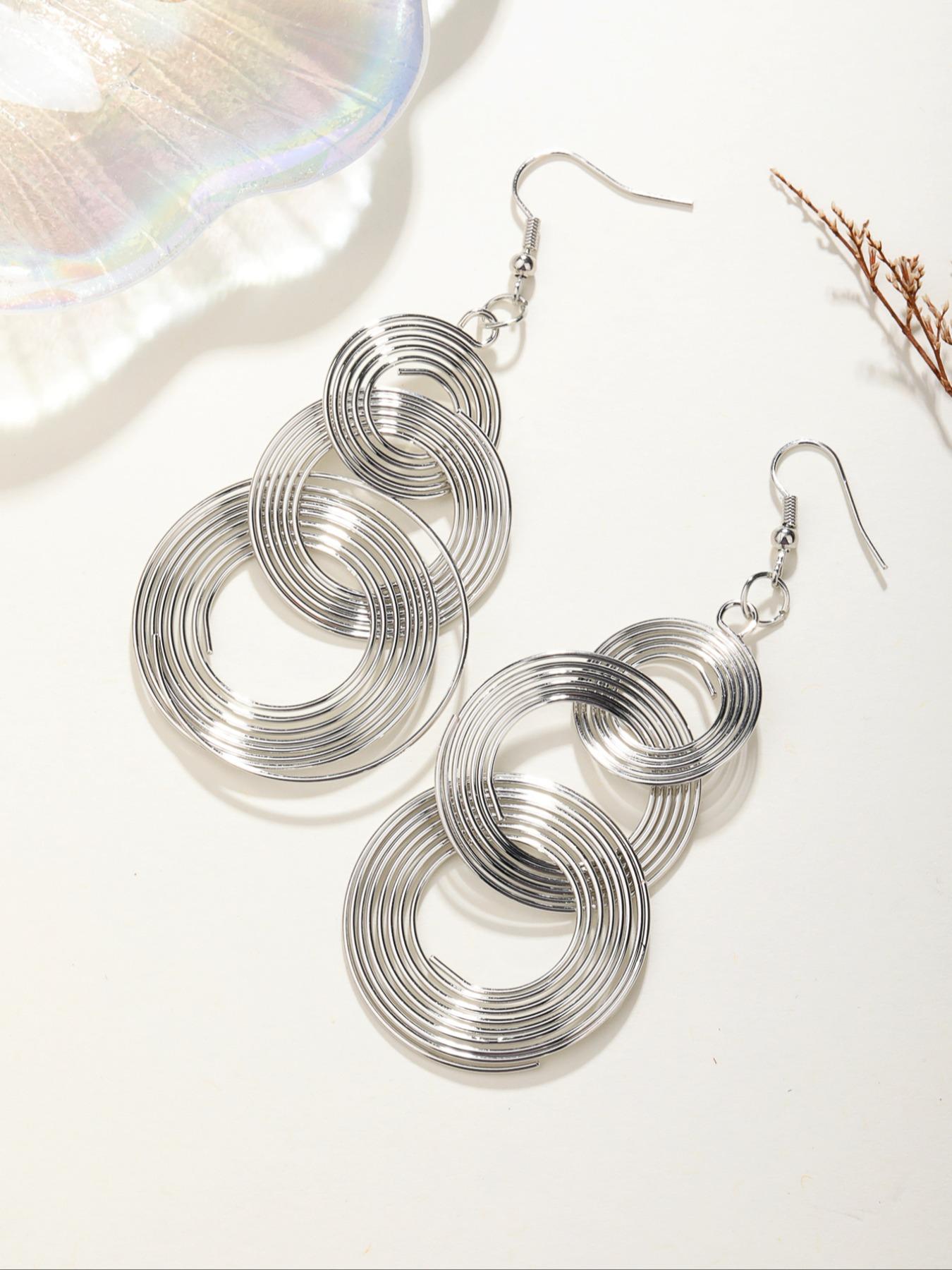 1 Pair Women's Elegant Fashion Dangle Earrings, Multi-layer Round Shaped Hoop Design Dangle Earrings, Casual Trendy Jewelry for Daily & Party