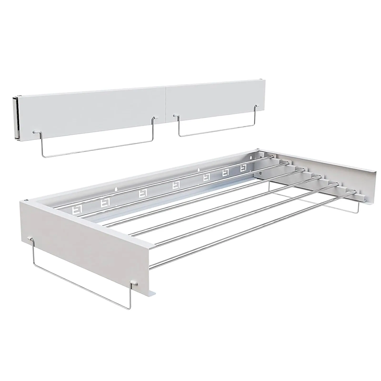 Wall Mounted Folding Drying Rack White 100 CM Indoor Laundry Hanger with 6 Rods Space Saving Clothes Drying Rack for Balcony Bathroom and Laundry Room
