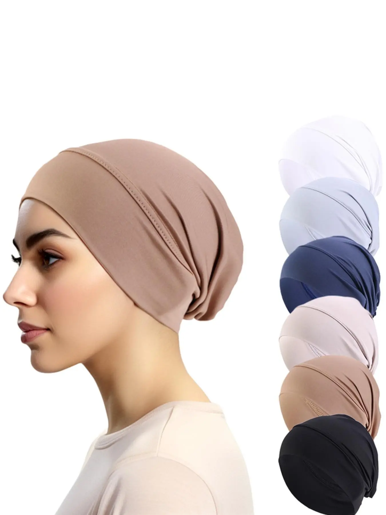 Multi-Pack Soft Stretch Hijab Undercap for Women, Solid Color Ninja Inner Cap, Breathable Non-Slip Muslim Head Wrap, Daily Wear