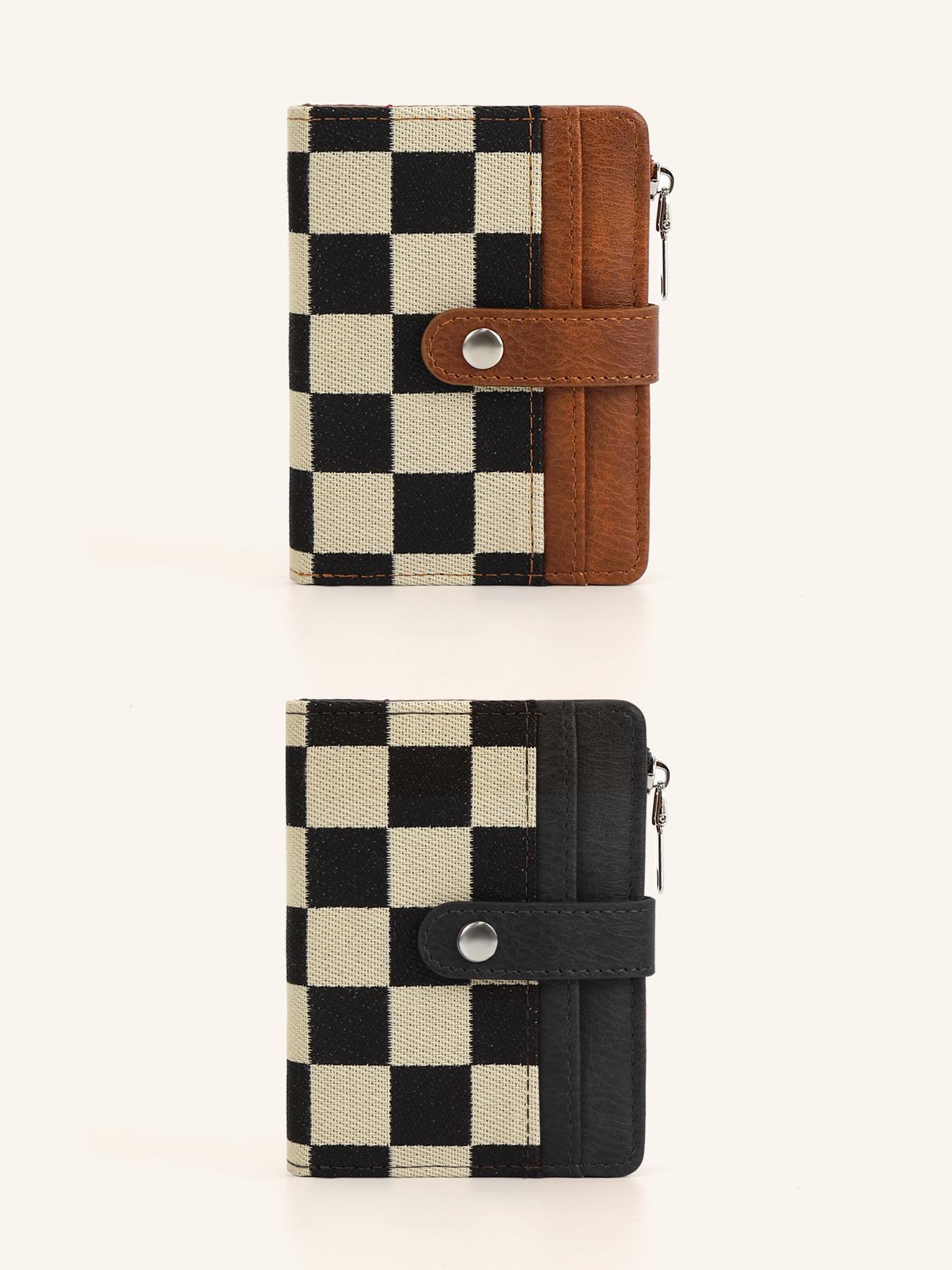 Women PU Leather Plaid Pattern Wallet Small Bifold Zipper Pocket Wallet Card Case Purse with ID Window, Casual Style All Seasons Bag Fabric