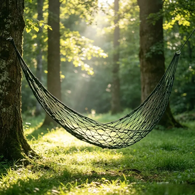Mesh belt loop leisure hammock, double stranded thick nylon weaving, camping, picnicking, home, courtyard, relaxing, resting, crowd safe, breathable, stable, durable, portable tree bed, swing net hammock, military green 98.43 * 59.06 inches