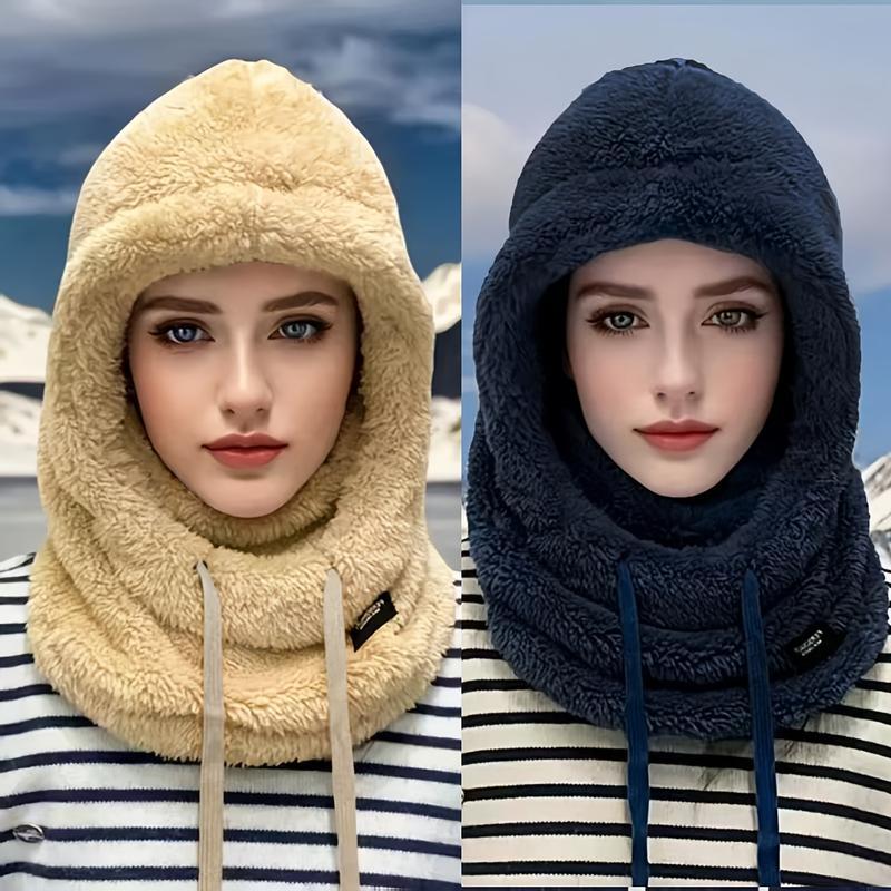 2PCS Plush Fleece Balaclava Hood  Soft & Warm Windproof Face Mask & Neck Warmer  Lightweight & Stretch Fit for Cycling, Skiing & Outdoor Sports (Navy Blue & Beige)