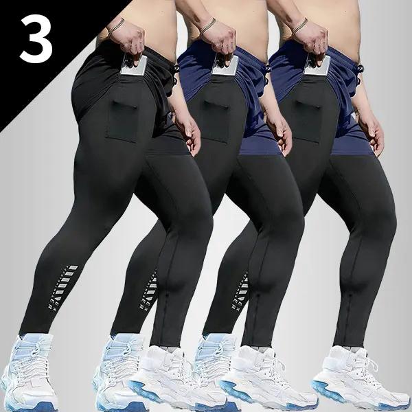 3 Pack Men's Compression Training Pants Breathable Stretch Athletic Pants with Pockets for Running, Basketball, Pilates & Gym Workouts, Compression Sports Wear, Fitness Joggers, Gym Training Pants fits