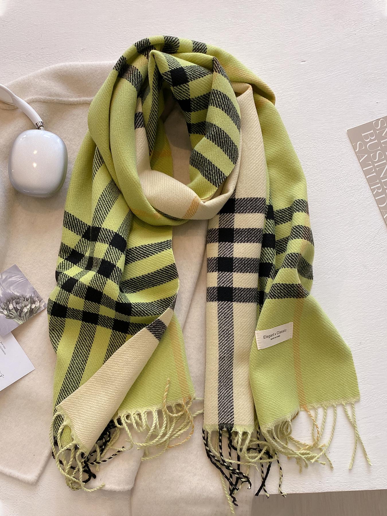 Women's Plaid Print Tassel Decor Scarf, Checkered Scarf, Casual Soft Warm Shawl for Fall & Winter, Fashion Accessories for Daily Wear