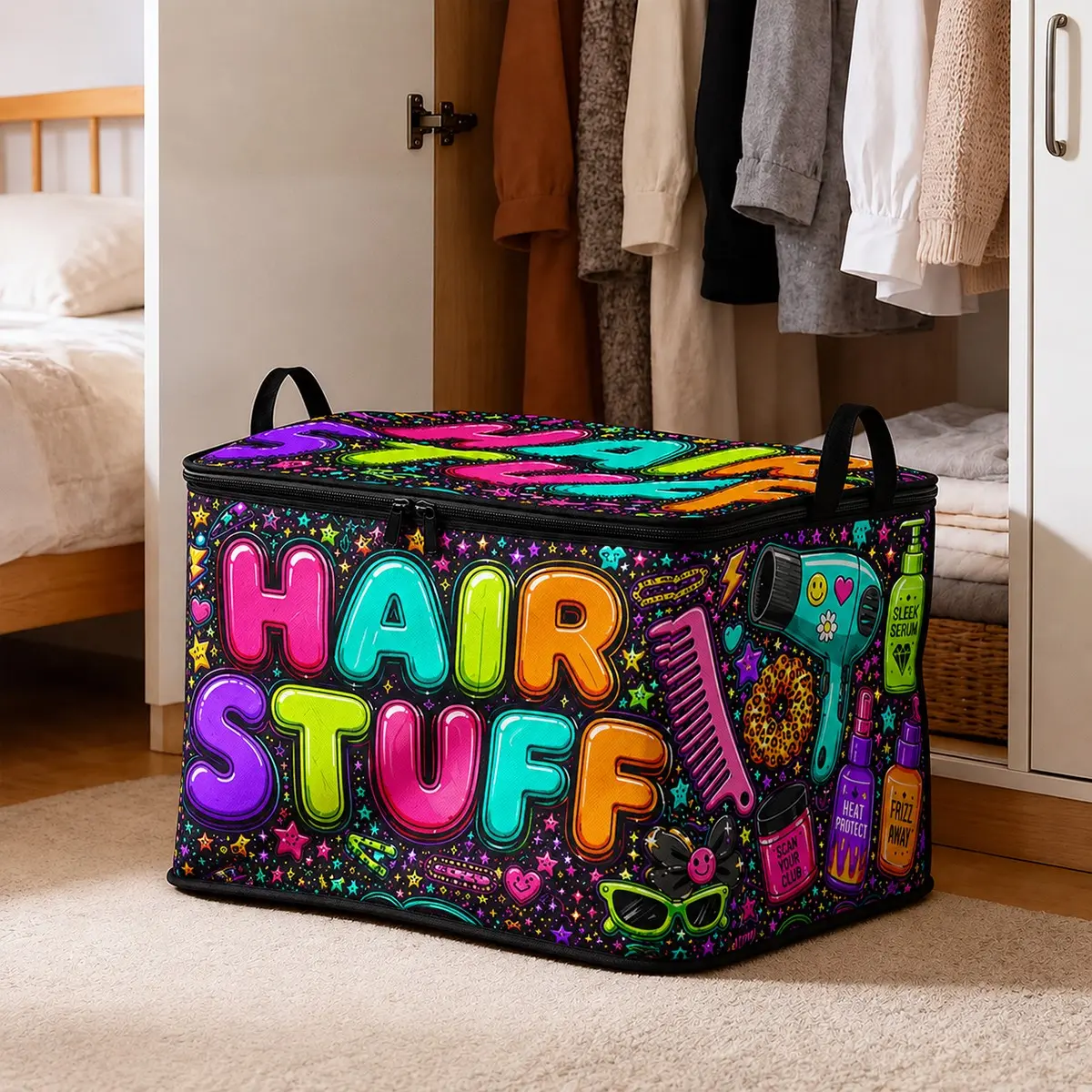 1 Piece Hair Stuff Storage Box, Closet Large Capacity Foldable Organizer, Modern Design Reusable Fabric Storage Organizer, Ideal for Home, Bedroom, Office and Dormitory
