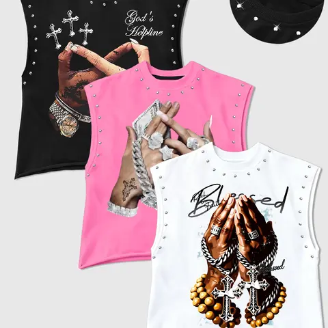 【Black Friday】Men's Casual 3-Pack Prayer Hands and Cross Graphic Tank Tops, Sleeveless Crew Neck Comfortable Fit Top for Home, Outdoor Activities, and Social Gatherings