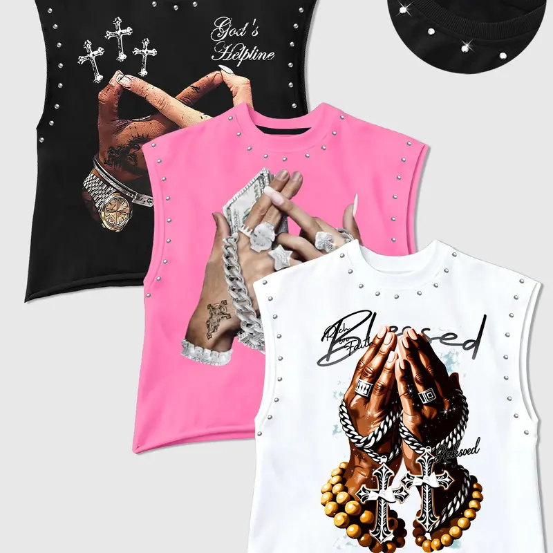 【Black Friday】Men's Casual 3-Pack Prayer Hands and Cross Graphic Tank Tops, Sleeveless Crew Neck Comfortable Fit Top for Home, Outdoor Activities, and Social Gatherings