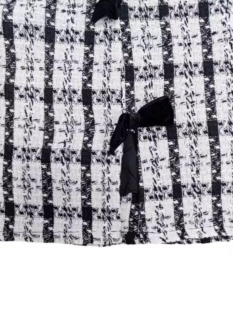 Women's Elegant Plaid Bowknot Dress, Sleeveless Round Neck Short Skirt, Casual Fall & Winter Fashion, Slim-Fitting Style