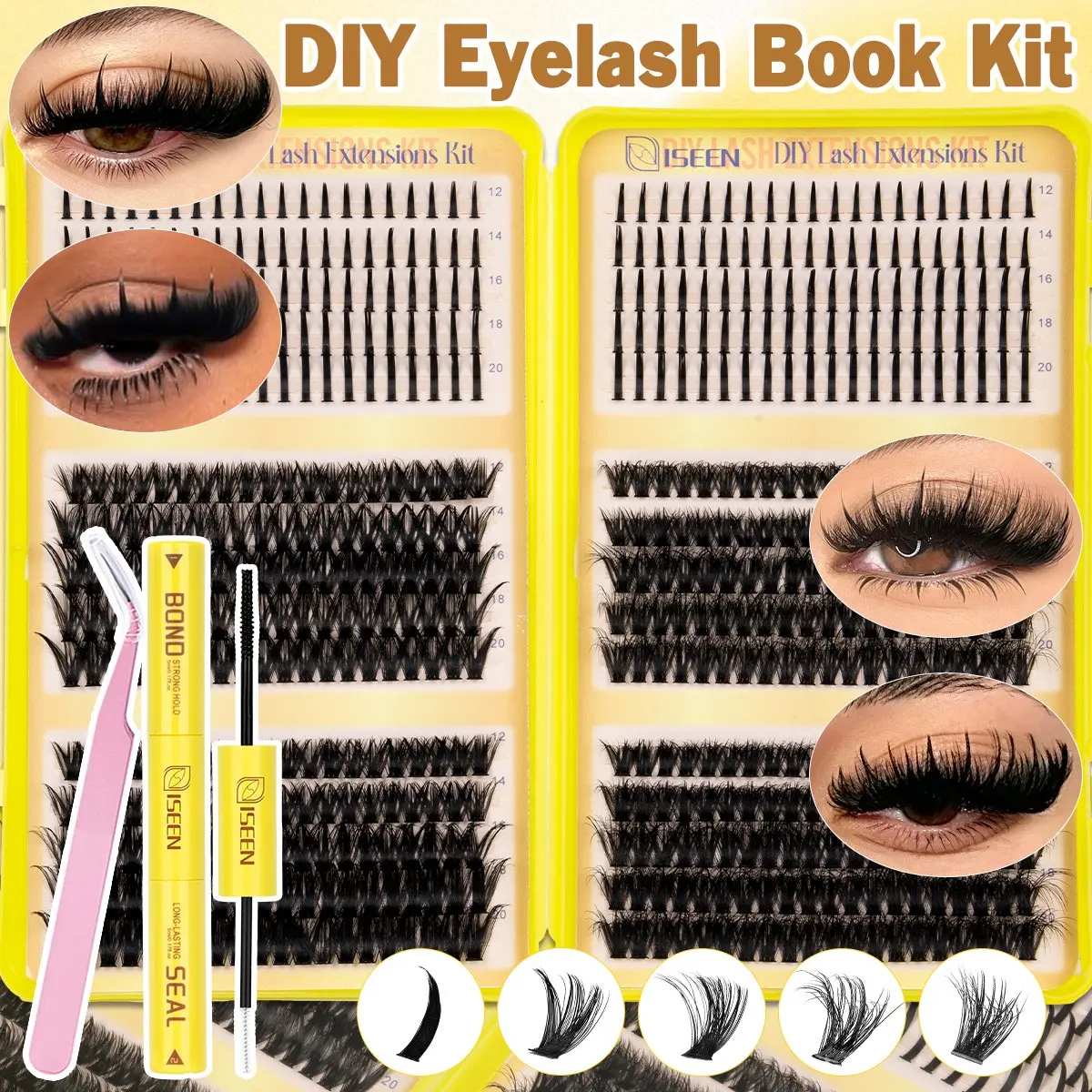 Large Capacity Spike Eyelash Clusters Kit, Fluffy Lash Clusters, 60D80D Baddie Eyelashes, Light Soft False Lashes, IndividualLashes Thick Cluster Lashes, Soft Wispy Comfortable,Waterproof Long-Lasting, Includes Bond&Seal andTweezers, Beginner Friendly