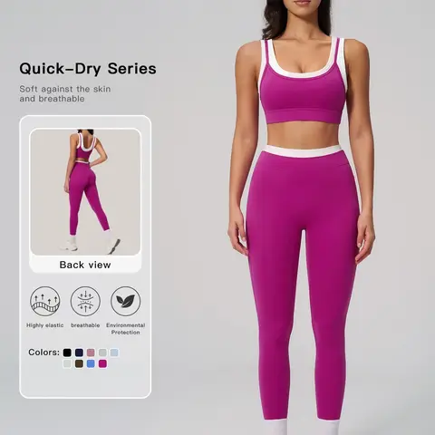 【Biack Friday】Women's Two-Piece Colorblock Yoga Set, High-Waisted Ribbed Casual Fitness Sportswear, Versatile Gym Workout, Exercise Clothing, Ribbed Activewear, Athleisure Activewear, Bra Legging Set