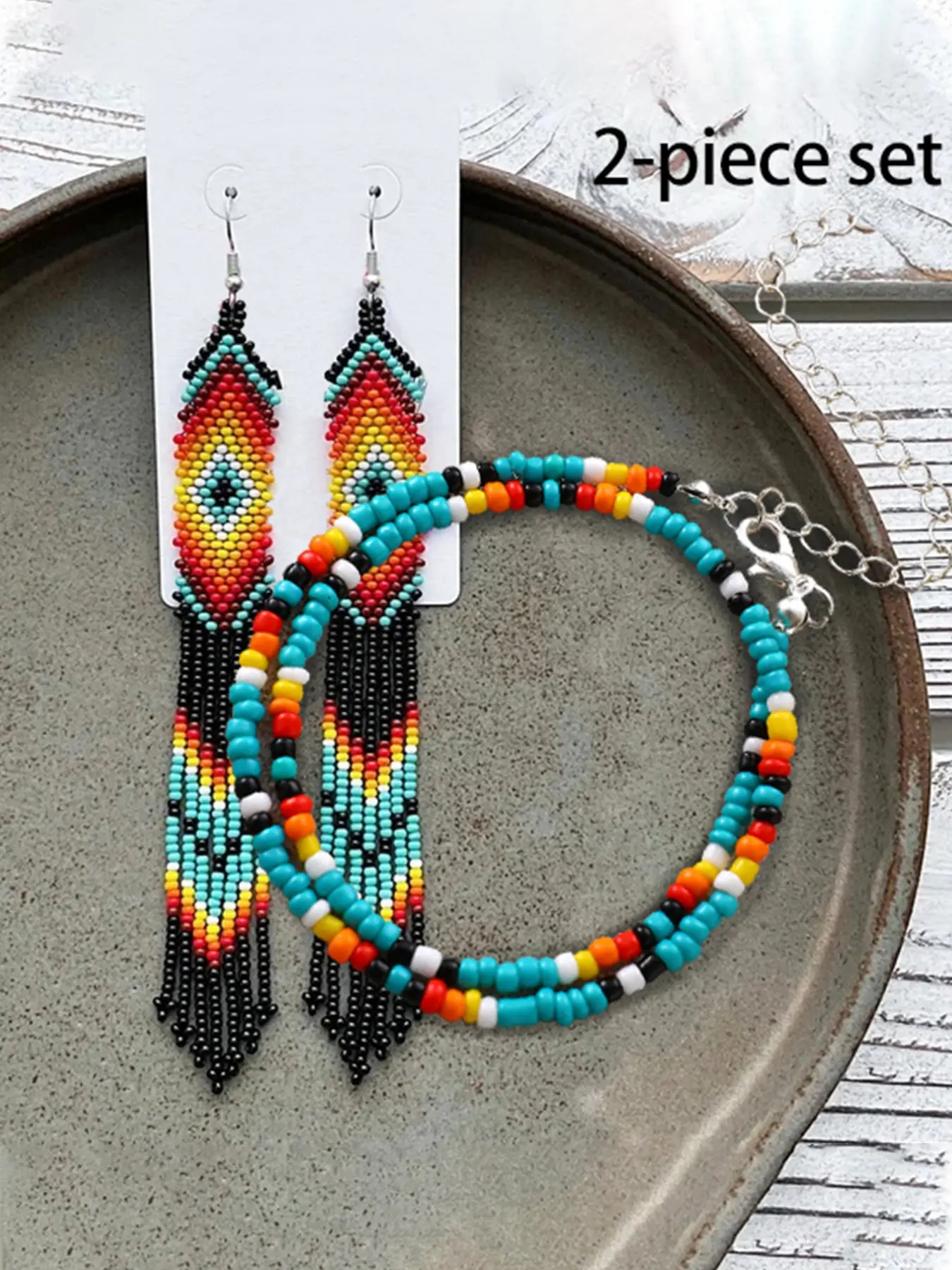 Boho Handmade Totem Fringe Earrings and Beaded Necklace Set, Perfect for Daily Wear, Beach Vacation, Gifts for Women