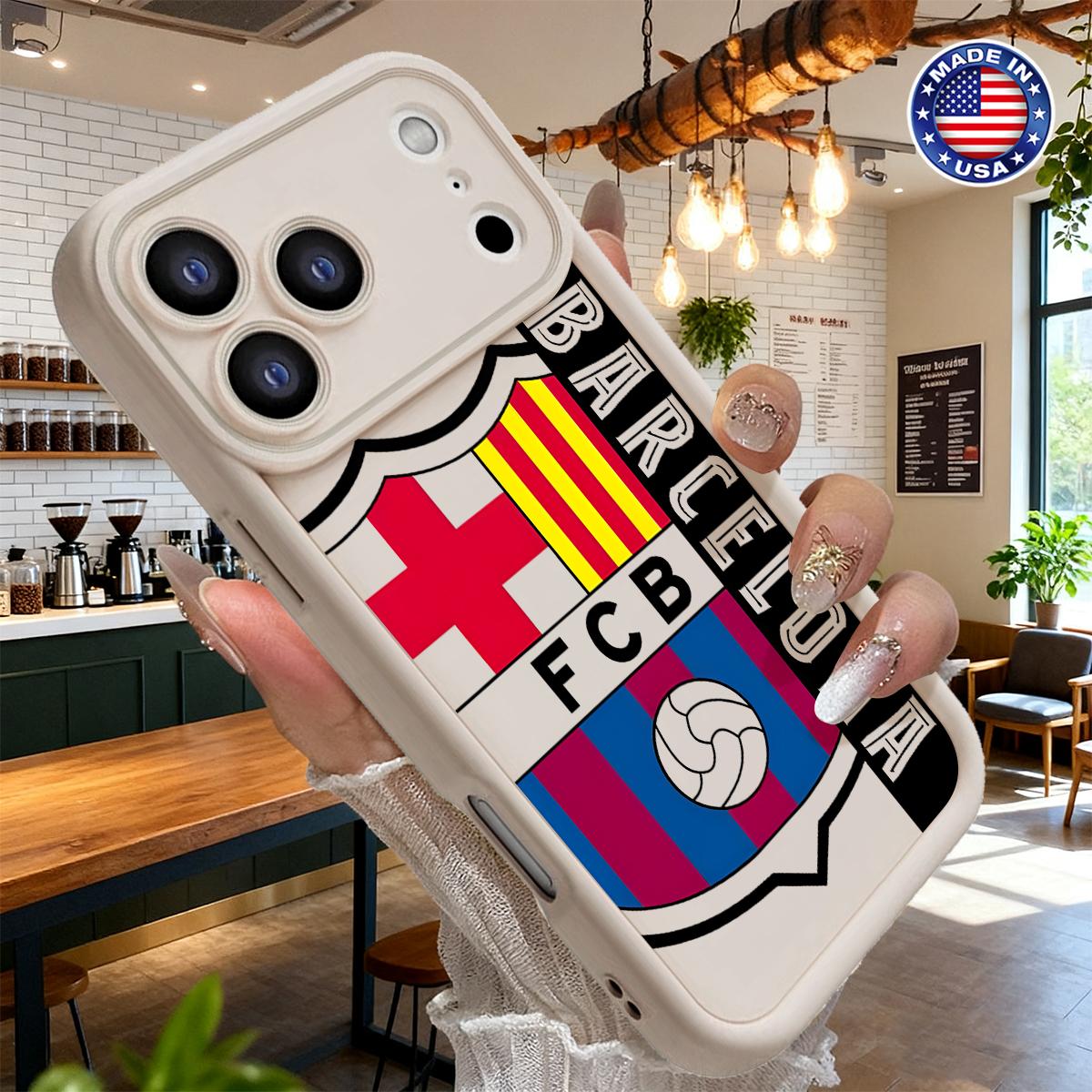 Stylish Barcelona Football Club Logo Sports Pattern Case for iPhone 17 16 15 14 Pro Max 13 12 11 XR XS Plus Air Slim Shockproof Anti Drop Protective Lightweight Durable TPU Cover