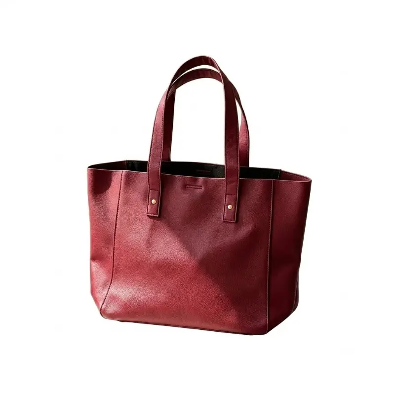Women's Chic Basic Burgundy Vegan Leather Commuter Tote Bag - Large 14in Laptop Work Bag, Daily Office Shoulder Handbag with Multi Pockets, Invisible Buckles, Open Top, Plain Design, Waterproof