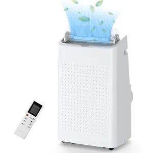 14K BTU portable air conditioner with AC, dehumidifier and fan modes. Cools spaces up to 750 Sq. Ft. Comes with LED display, remote control, auto swing, 24-hour timer and complete installation kits for home & office.