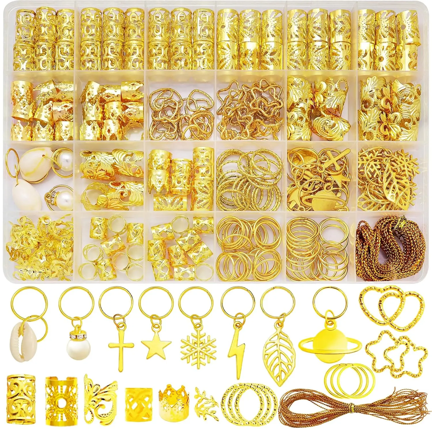 260 count Hair  for Braids,Hair Beads Accessories for Dreadlock,Metal Hair Clips Cuffs Rings,Loc  Hair Charm Decorations Adjustable Kits for Men Women