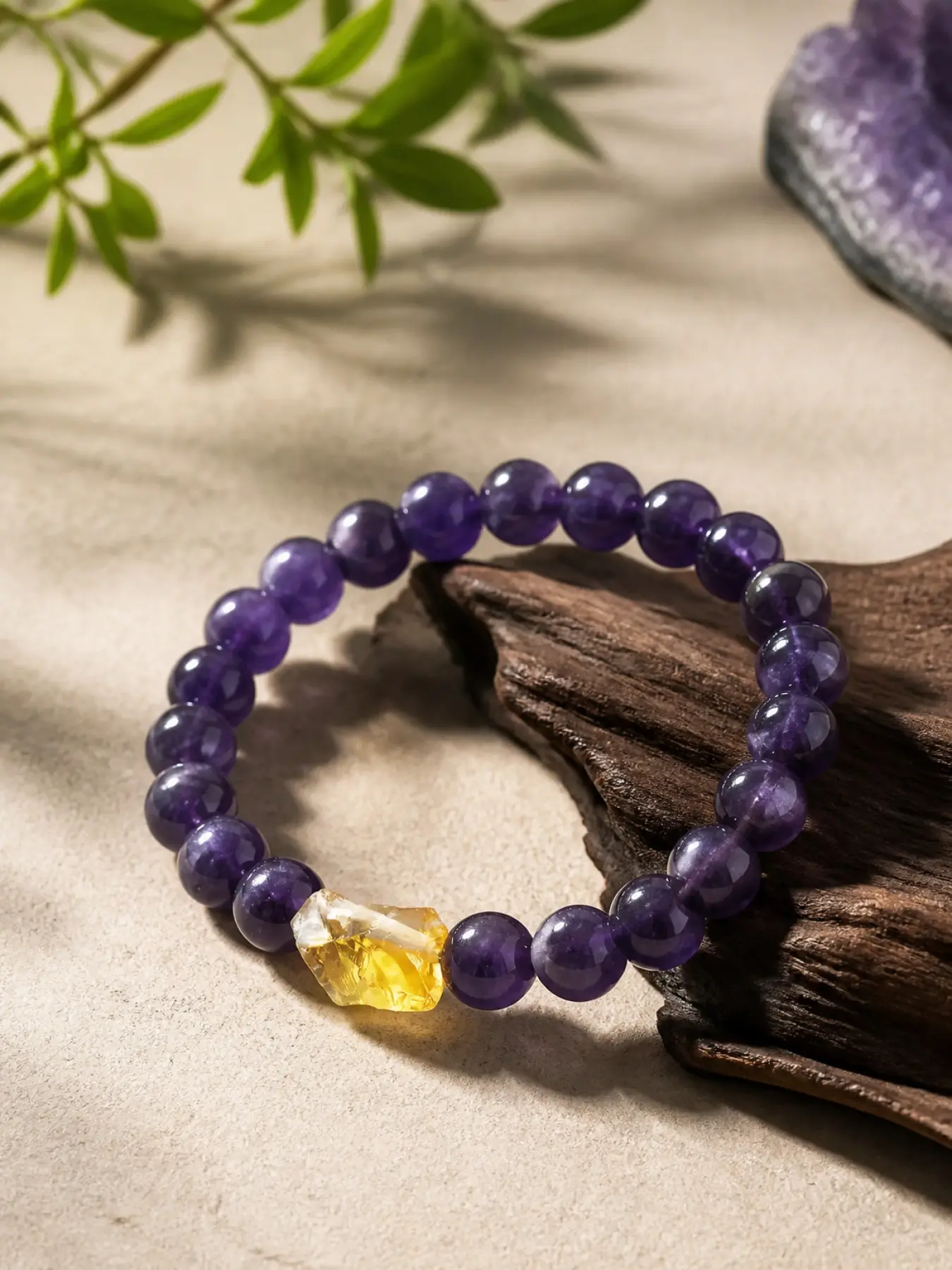 Natural Purple Crystal Beaded Bracelet for Women & Men | Raw Stone Stretch Bracelet | Boho Fashion Jewelry Gift