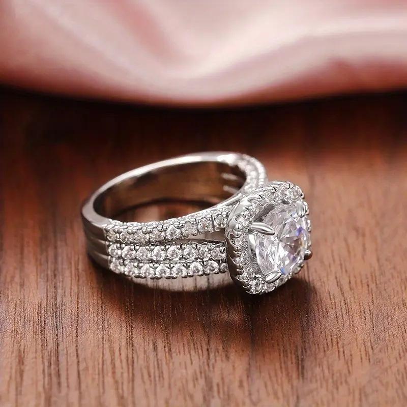 Micro-inlaid full diamond oversized zircon ring DDJZ0017, fashionable light luxury luxurious engagement diamond ring 14K Gold-Plated