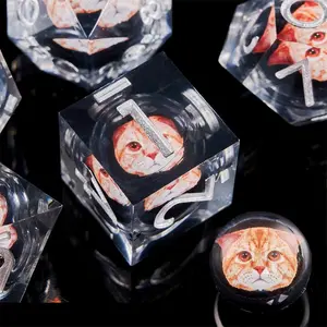 Cute Cat Theme D&d Dice Set, Resin Animal Dice, Sharp Edge D&d Dice, Desktop Rpg Game Dice, Fun and Unique Gaming Accessories