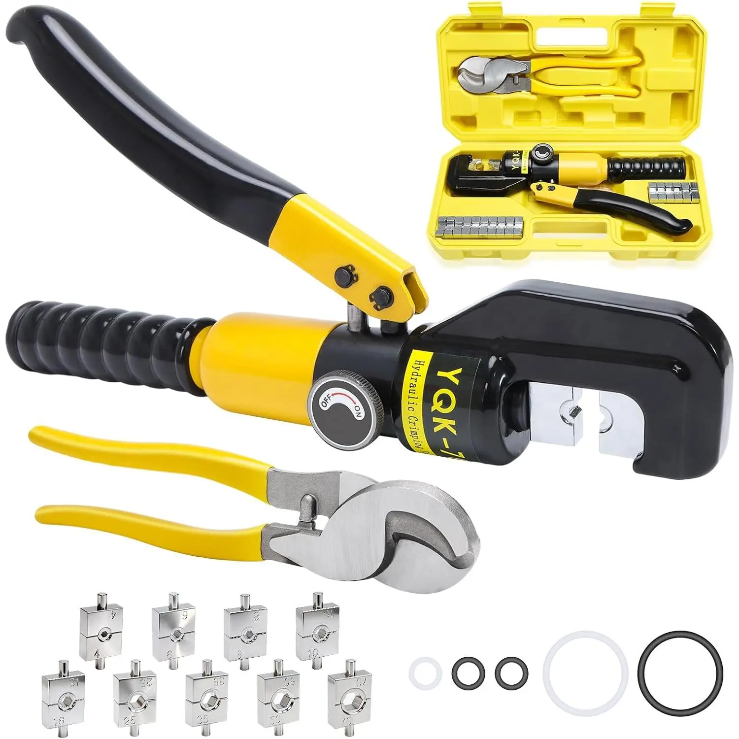 Hydraulic Crimping Tool and  Set, Hydraulic , 12 AWG to 2/0 AWG,   with 9 Crimping Dies, for Industrial and Residential Electrical Work