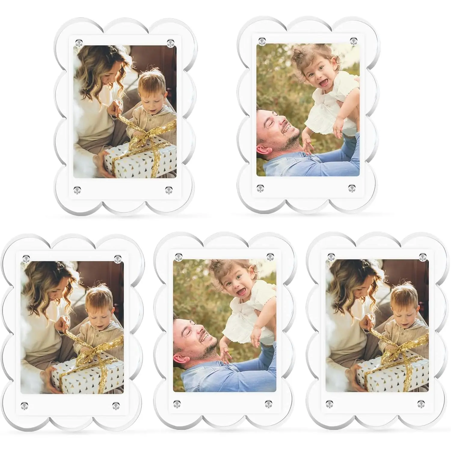 5 Pack 2.36 x 3.54   Frames Refrigerator Scalloped |  Double Sided Clear Frames, for  Instax Mini Photo, Wallet Size  Picture Small Frame for Fridge