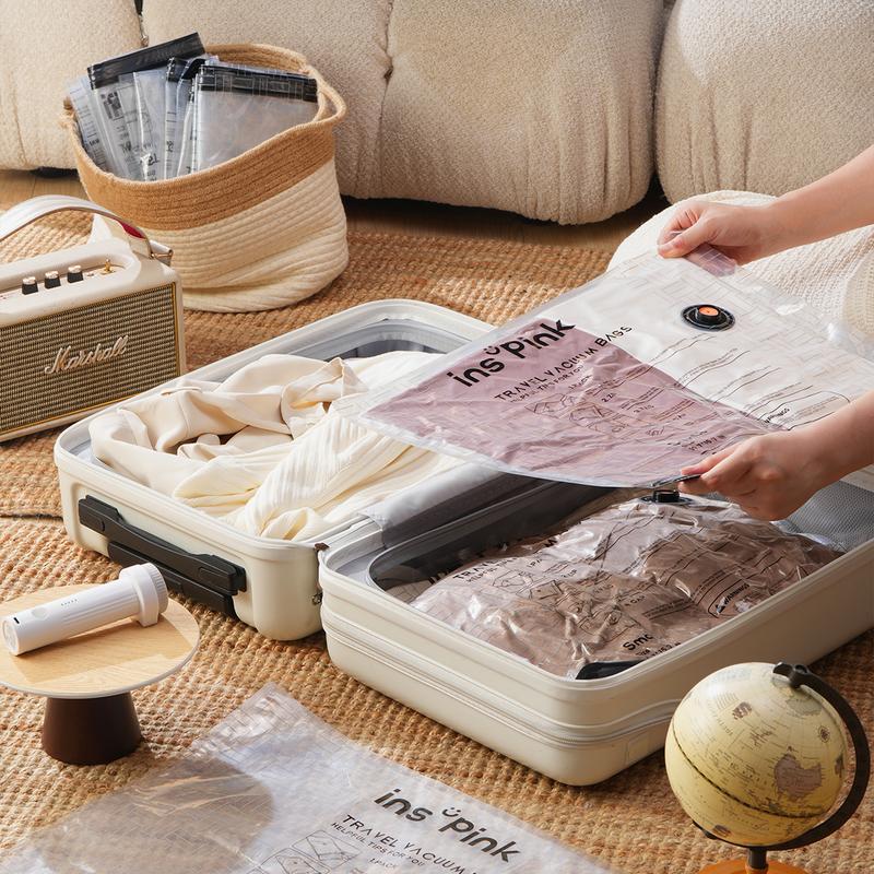 [Inspink] Travel Vacuum Compression Storage Bags with USB Rechargeable Electric Pump Ultra Compact Lightweight Space Savers for Clothing & Travel Essentials Zipper Pouches Outdoor Packing System Hand Organizer Holiday Variety Pack