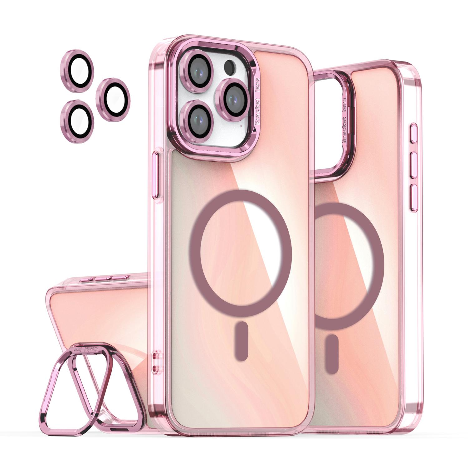 for iPhone 16 Pro Max Case Compatible with Magsafe, Upgraded Camera Lens Protection, Fluorescent Colorful Translucent Matte Case with Camera Stand for iPhone 12 13 14 15 Pro Max