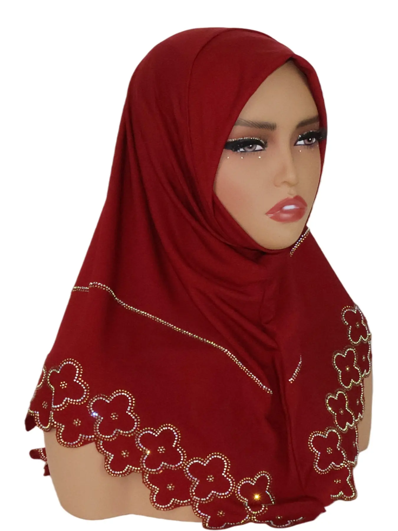 Women's Fashion Elastic Crystal Linen Hijab Scarf, Elegant Floral Design, Precise Edge Craftsmanship, Stylish Headwear Accessory