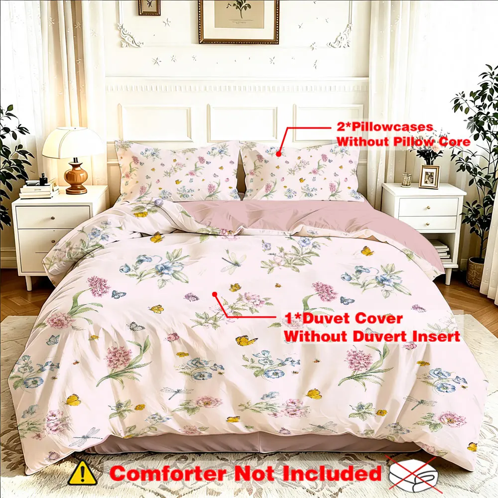 A 3-piece (1 bedspread + 2 pillowcases, without a filling) floral butterfly print bedspread set, featuring soft and comfortable bedding, perfect for room decoration and ideal as a gift