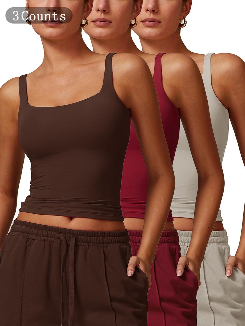 Women's Solid Color Sports Singlet with Built-In Bra Cups, High Stretch Comfortable Breathable Quick Drying Sports Bra for Yoga Gym Workout Fitness, Ladies Sportswear for Indoor Outdoor Wear