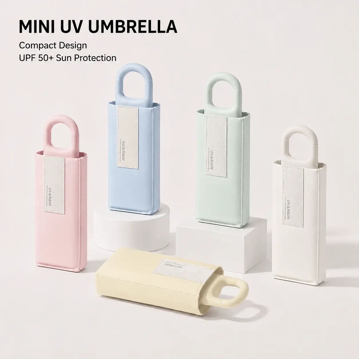 Mini Folding Umbrella, UPF 50+ UV Sun & Rain Protection, Ultra-Light 215g Compact Travel Umbrella with Loop Handle, 6-Rib Stainless Steel Frame, 21cm Folded Portable Umbrella for Purse, Car & Daily Commute