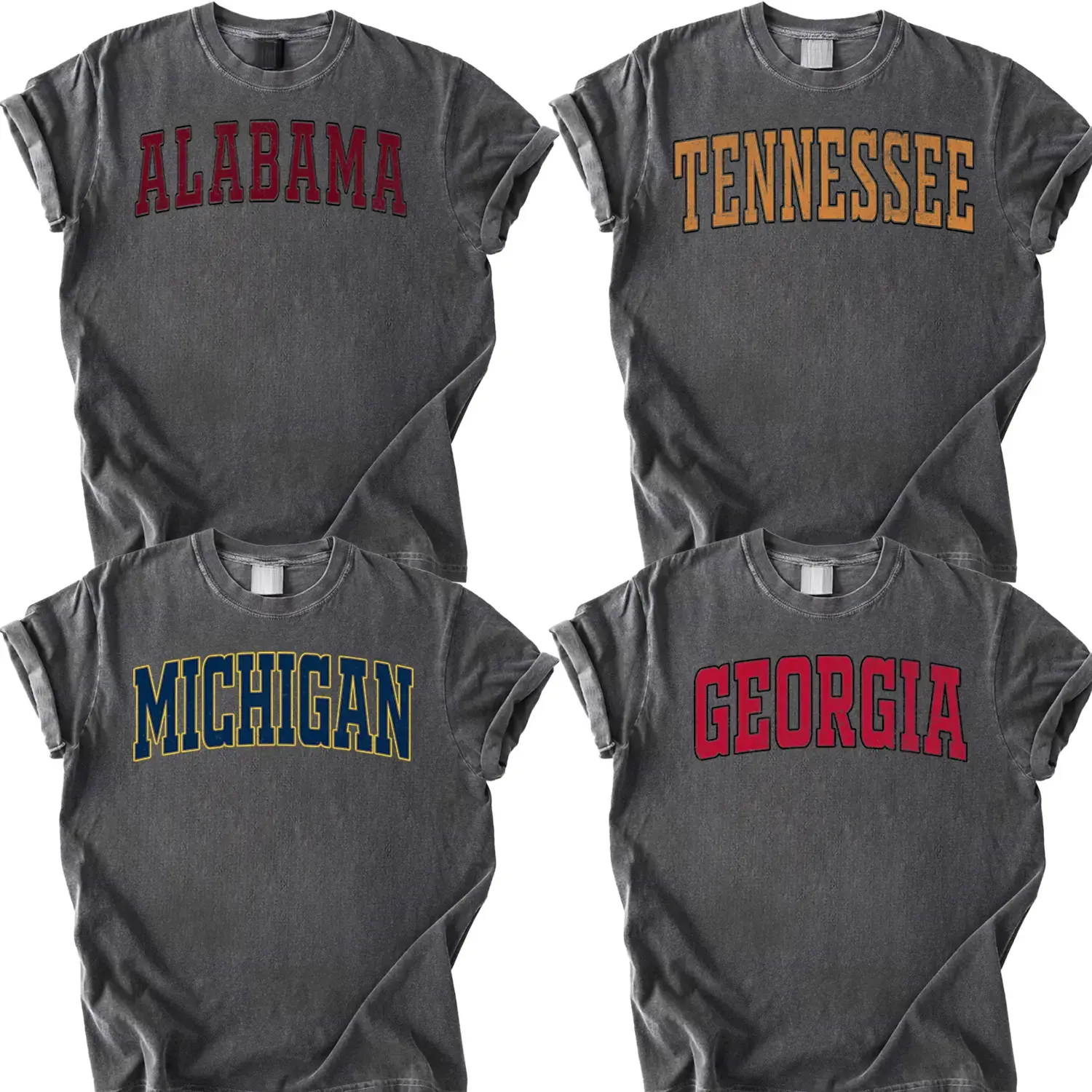 Gray Washed shirt Vintage Varsity T-Shirt – Distressed College Athletic Tee, Unisex Classic Fit Cotton Shirt, Retro Campus Style-ZB